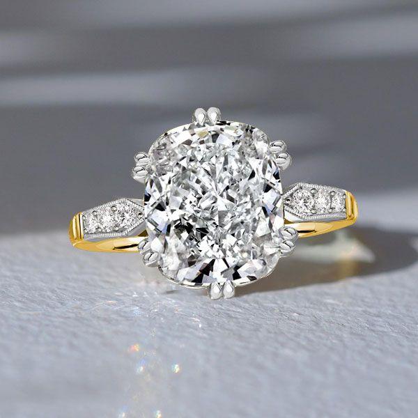 Two-Tone Cushion Cut 6.08 CTW Sterling Silver Engagement Ring for Women