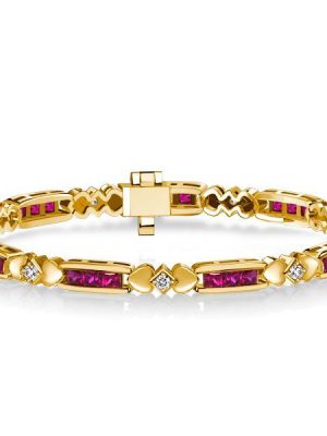 Princess Cut Ruby & Sapphire Sterling Silver Bracelet - Gold Plated