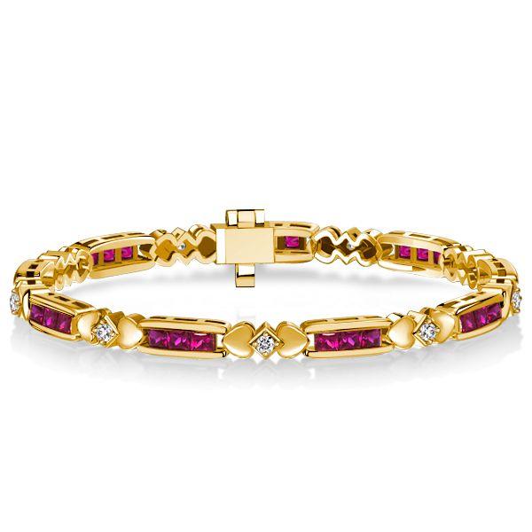 Princess Cut Ruby & Sapphire Sterling Silver Bracelet - Gold Plated