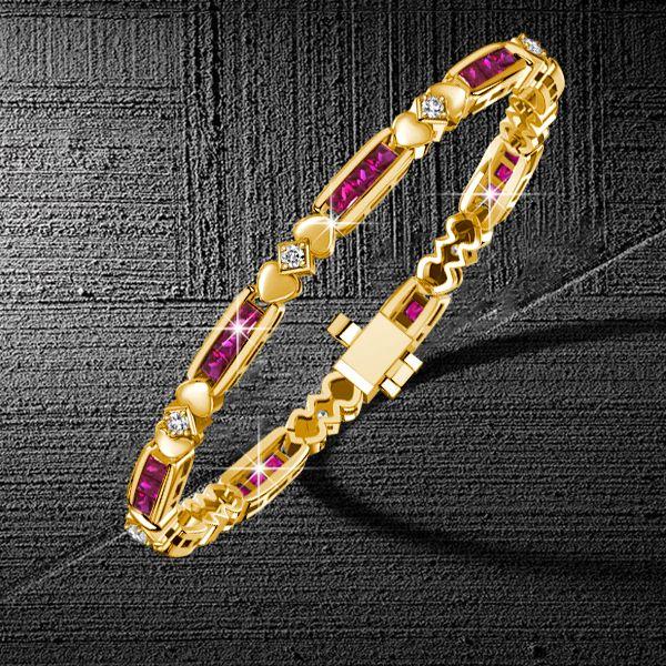 Princess Cut Ruby & Sapphire Sterling Silver Bracelet - Gold Plated