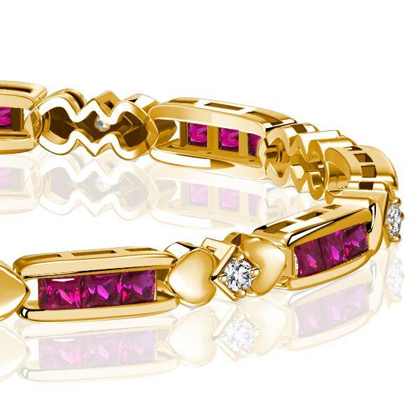 Princess Cut Ruby & Sapphire Sterling Silver Bracelet - Gold Plated