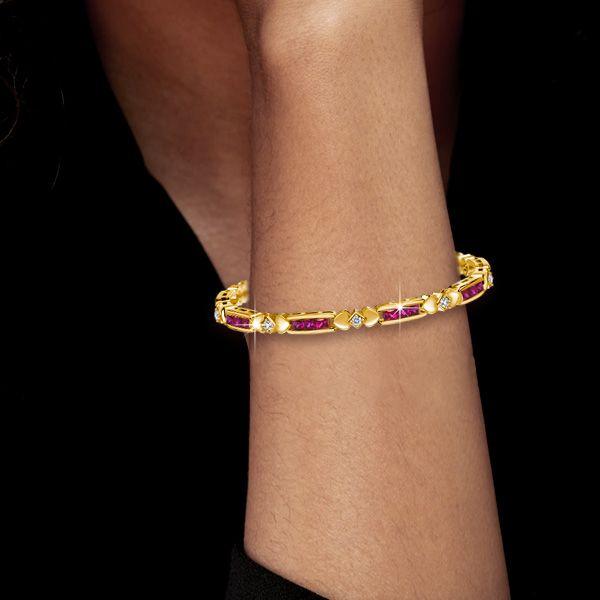 Princess Cut Ruby & Sapphire Sterling Silver Bracelet - Gold Plated