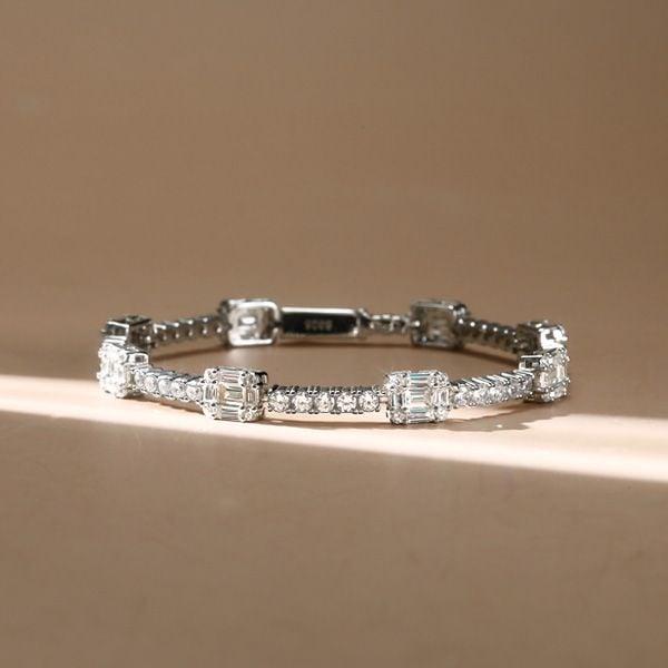 Rhodium-Plated 925 Sterling Silver Tennis Bracelet with Round and Baguette Stones (5.01 CT. TW)