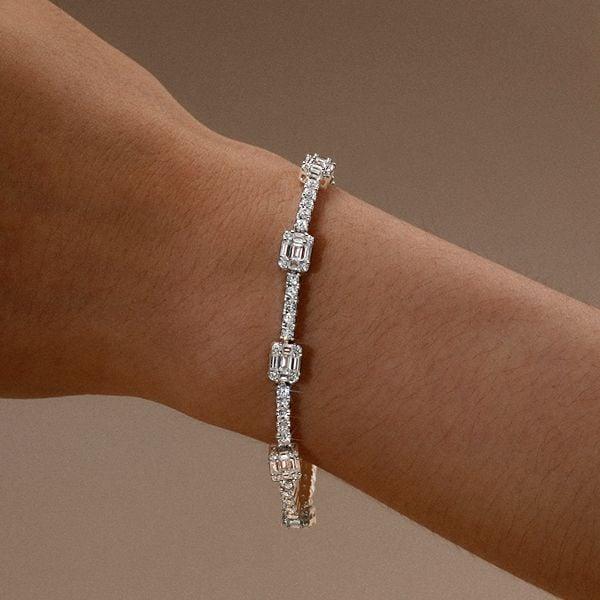 Rhodium-Plated 925 Sterling Silver Tennis Bracelet with Round and Baguette Stones (5.01 CT. TW)