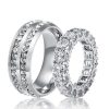 Halo Eternity Created White Sapphire Couple Rings in Sterling Silver and Titanium