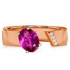 Pink Oval Cut Open Engagement Ring for Women in Sterling Silver