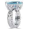 Three Stone Radiant Cut Aquamarine Engagement Ring in Rhodium Plated Sterling Silver