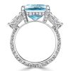 Three Stone Radiant Cut Aquamarine Engagement Ring in Rhodium Plated Sterling Silver