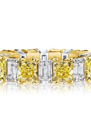 Two-Tone Radiant Cut Yellow and White Sapphire Sterling Silver Wedding Band