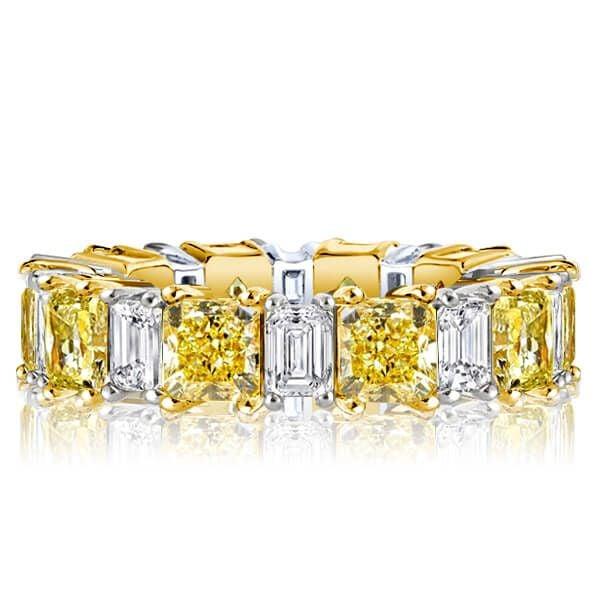 Two-Tone Radiant Cut Yellow and White Sapphire Sterling Silver Wedding Band