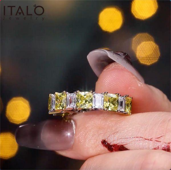 Two-Tone Radiant Cut Yellow and White Sapphire Sterling Silver Wedding Band