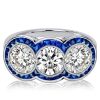 Art Deco 3 Stone Anniversary Ring - Sterling Silver Vintage Engagement Ring