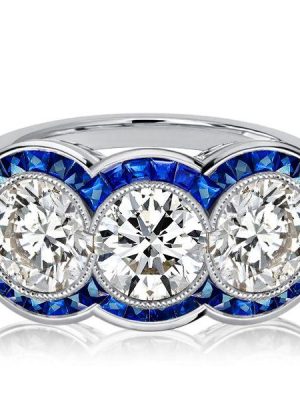 Art Deco 3 Stone Anniversary Ring - Sterling Silver Vintage Engagement Ring