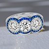 Art Deco 3 Stone Anniversary Ring - Sterling Silver Vintage Engagement Ring