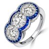 Art Deco 3 Stone Anniversary Ring - Sterling Silver Vintage Engagement Ring
