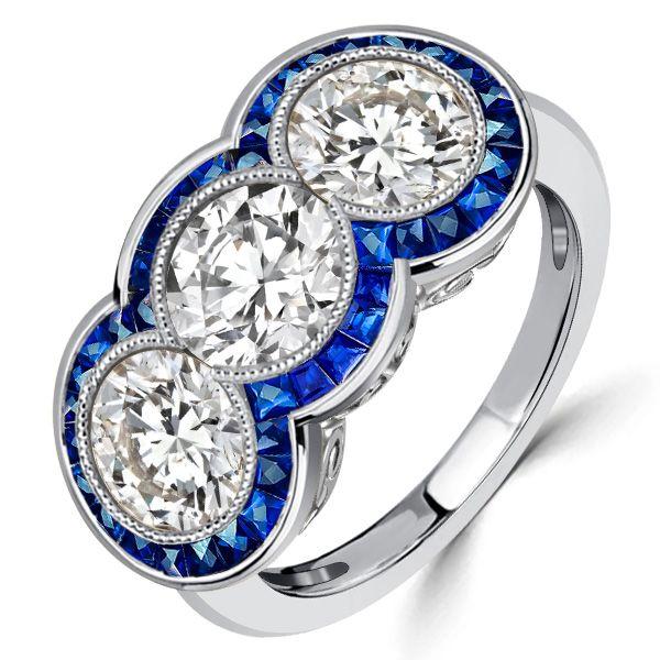 Art Deco 3 Stone Anniversary Ring - Sterling Silver Vintage Engagement Ring