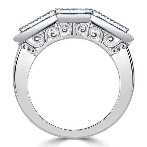 Art Deco 3 Stone Anniversary Ring - Sterling Silver Vintage Engagement Ring