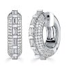 Sterling Silver Hoop Earrings with Bar and Pave Setting | 925 Silver | Gold & Rose Gold Options