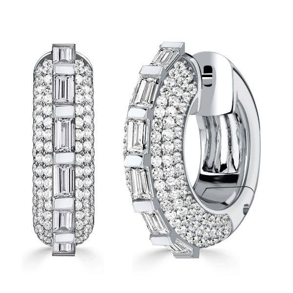 Sterling Silver Hoop Earrings with Bar and Pave Setting | 925 Silver | Gold & Rose Gold Options