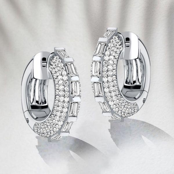 Sterling Silver Hoop Earrings with Bar and Pave Setting | 925 Silver | Gold & Rose Gold Options