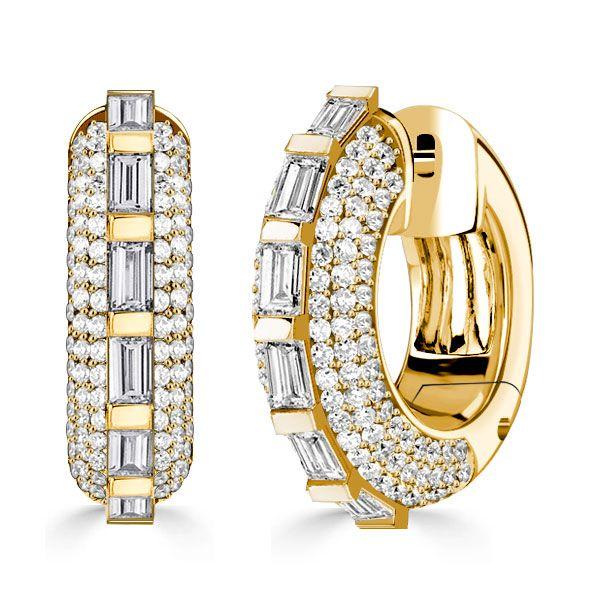 Sterling Silver Hoop Earrings with Bar and Pave Setting | 925 Silver | Gold & Rose Gold Options