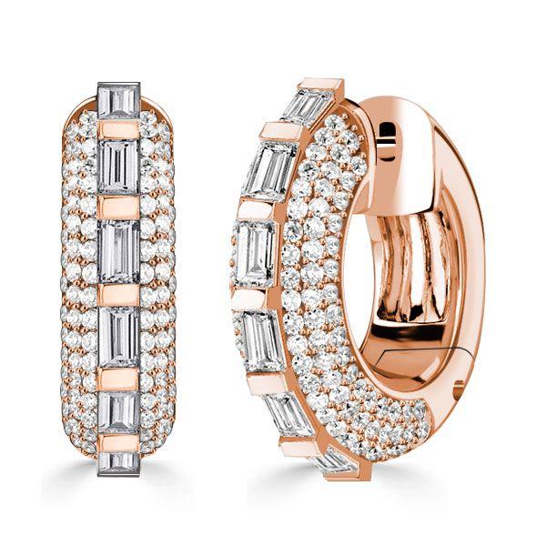 Sterling Silver Hoop Earrings with Bar and Pave Setting | 925 Silver | Gold & Rose Gold Options