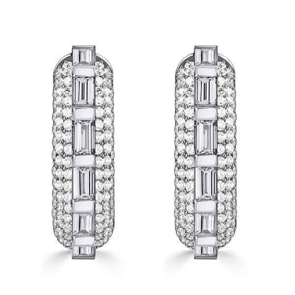 Sterling Silver Hoop Earrings with Bar and Pave Setting | 925 Silver | Gold & Rose Gold Options