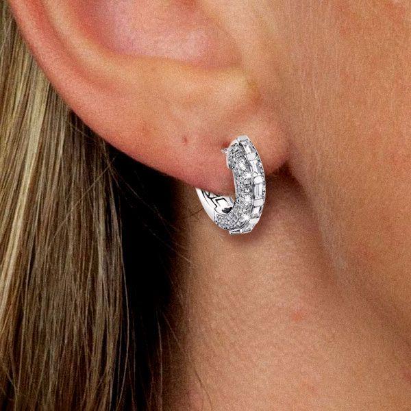 Sterling Silver Hoop Earrings with Bar and Pave Setting | 925 Silver | Gold & Rose Gold Options