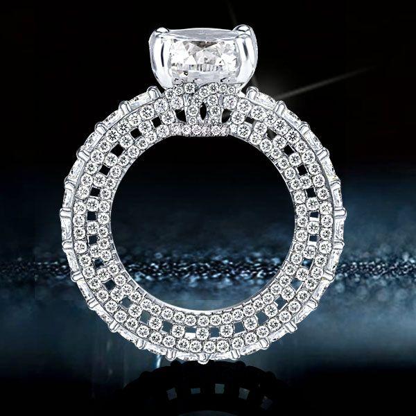 Cushion Cut Eternity Engagement Ring - 925 Sterling Silver, 6.5 CT Center Stone