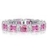 Pink Asscher Cut Eternity Ring - 925 Sterling Silver, 4.69 CTW