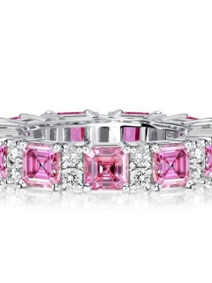 Pink Asscher Cut Eternity Ring - 925 Sterling Silver, 4.69 CTW
