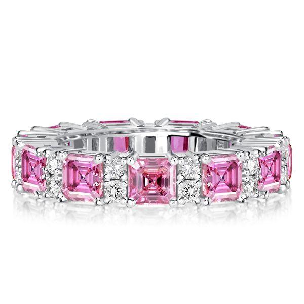 Pink Asscher Cut Eternity Ring - 925 Sterling Silver, 4.69 CTW