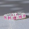 Pink Asscher Cut Eternity Ring - 925 Sterling Silver, 4.69 CTW