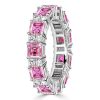 Pink Asscher Cut Eternity Ring - 925 Sterling Silver, 4.69 CTW