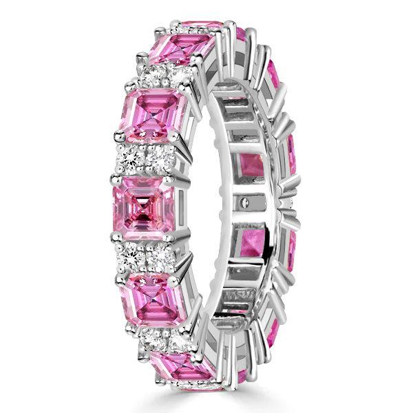 Pink Asscher Cut Eternity Ring - 925 Sterling Silver, 4.69 CTW