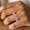 Pink Asscher Cut Eternity Ring - 925 Sterling Silver, 4.69 CTW