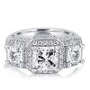 Art Deco Style Sterling Silver Three Stone Engagement Ring - 1.60 CT Center Stone