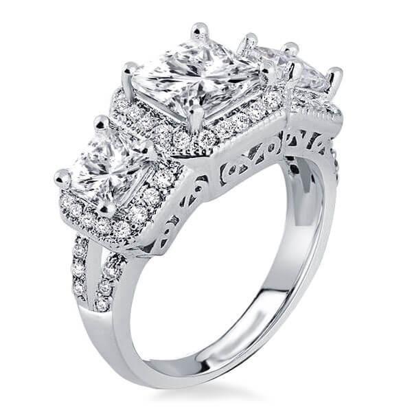 Art Deco Style Sterling Silver Three Stone Engagement Ring - 1.60 CT Center Stone