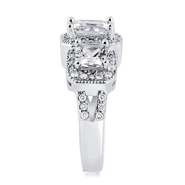 Art Deco Style Sterling Silver Three Stone Engagement Ring - 1.60 CT Center Stone