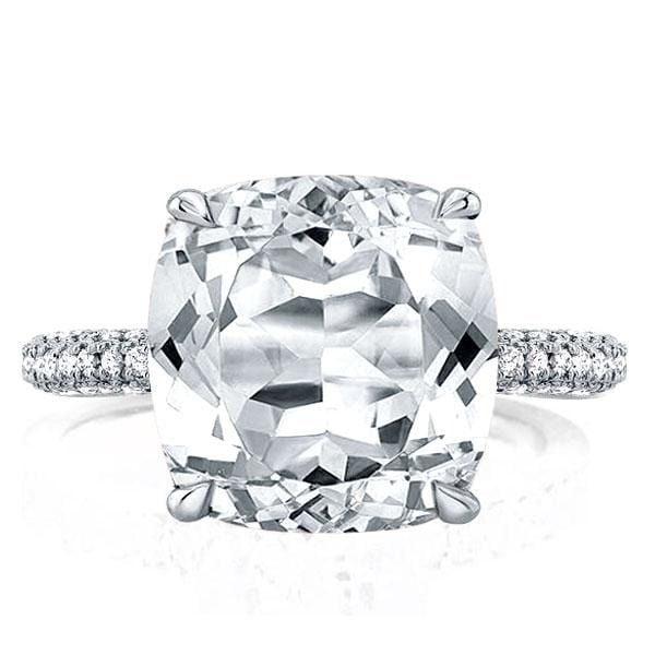 Cushion Cut Created White Sapphire Engagement Ring with Double Hidden Halo in Sterling Silver