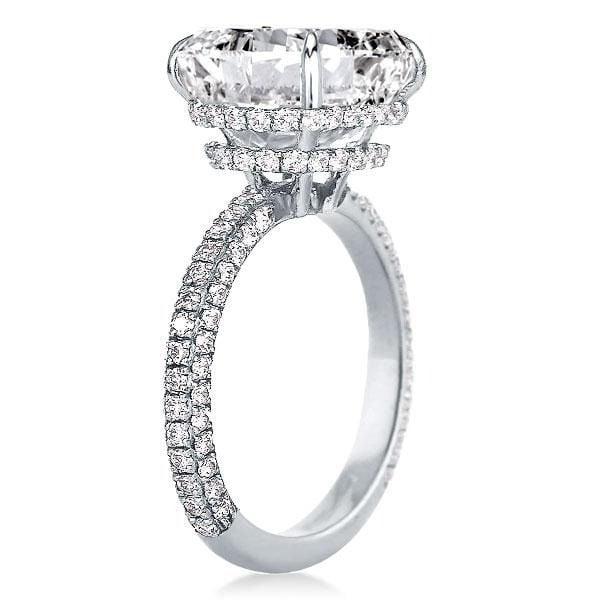 Cushion Cut Created White Sapphire Engagement Ring with Double Hidden Halo in Sterling Silver