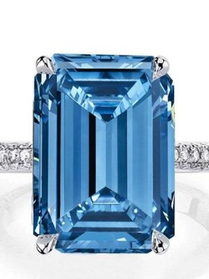 Emerald Cut Aquamarine Engagement Ring - 925 Sterling Silver