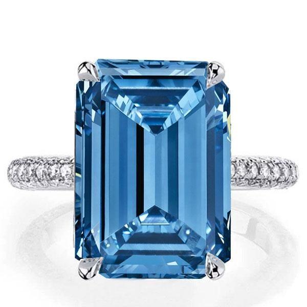 Emerald Cut Aquamarine Engagement Ring - 925 Sterling Silver