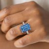 Emerald Cut Aquamarine Engagement Ring - 925 Sterling Silver