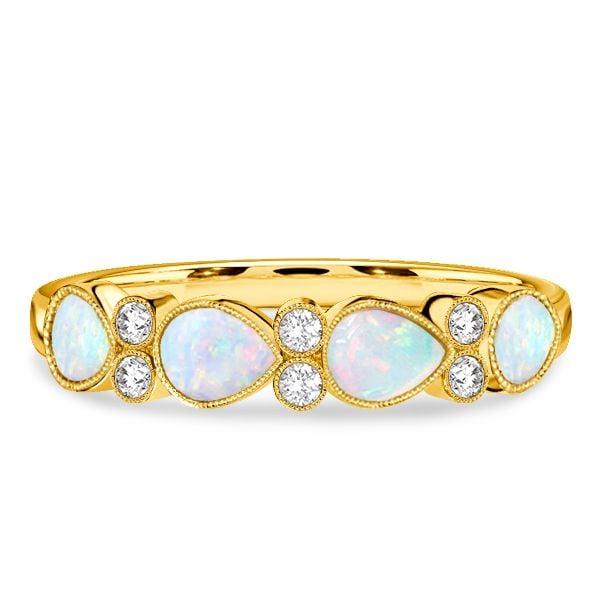 Sterling Silver Pear Cut Opal Wedding Ring for Women with Rhodium Plating