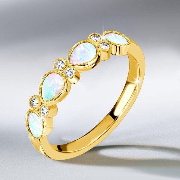 Sterling Silver Pear Cut Opal Wedding Ring for Women with Rhodium Plating