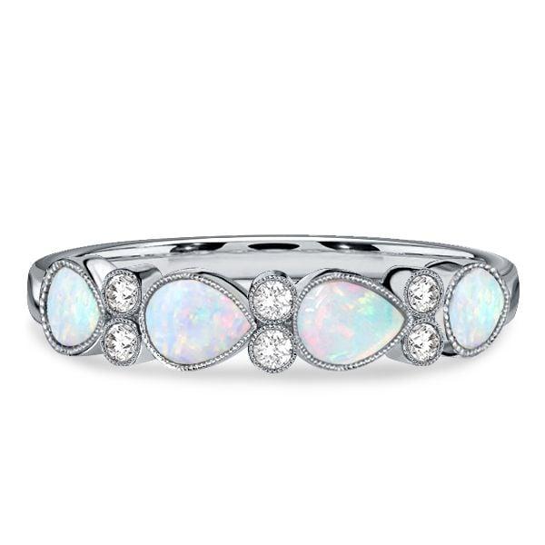 Sterling Silver Pear Cut Opal Wedding Ring for Women with Rhodium Plating