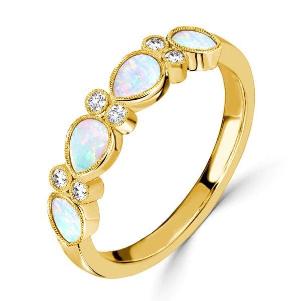 Sterling Silver Pear Cut Opal Wedding Ring for Women with Rhodium Plating