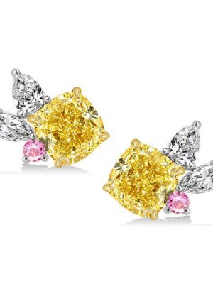 Yellow Topaz Cushion Cut Two-Tone Sterling Silver Stud Earrings