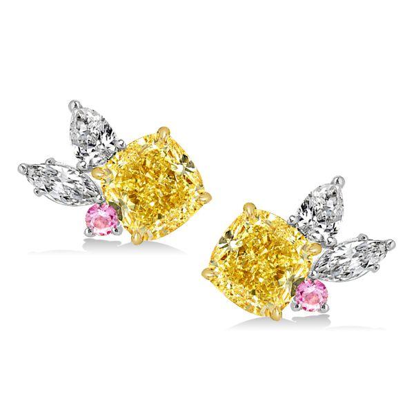 Yellow Topaz Cushion Cut Two-Tone Sterling Silver Stud Earrings